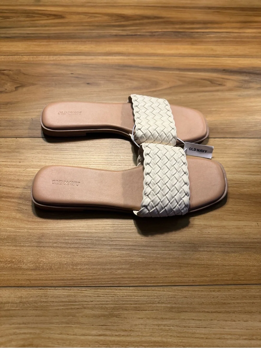 Old Navy Women's Cream Braided Slide Sandals with Cushioned Footbed